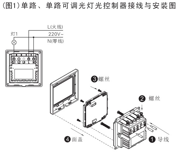 E度空間單路智能可調(diào)光開關(guān)接線安裝圖